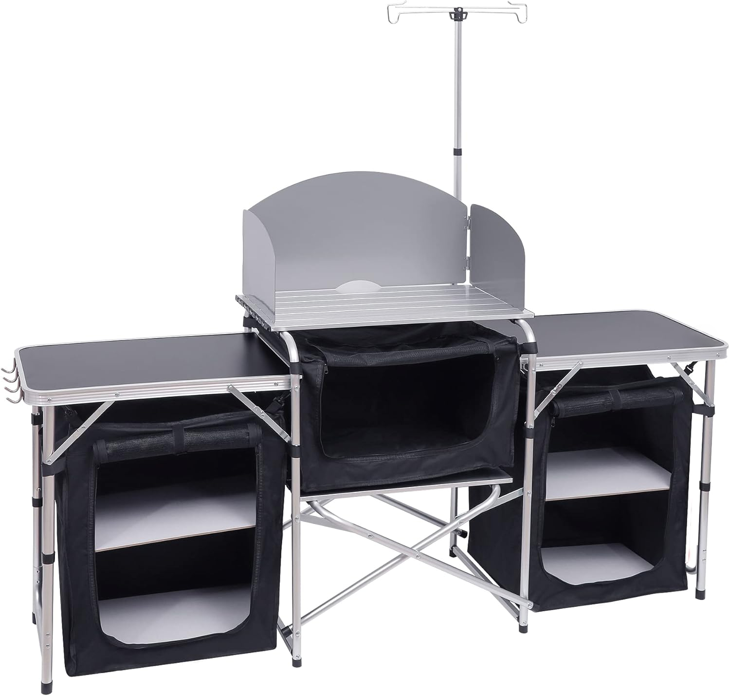 Camping Cooking Table With Windshield - Camping Kitchen Table, Folding Cook Station