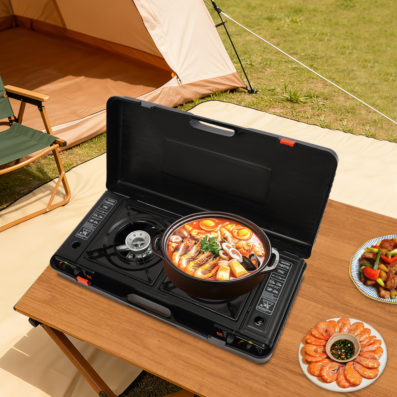 Camping Cooking Plate - 2in1 2-Burner Portable Camping Stove, Butane