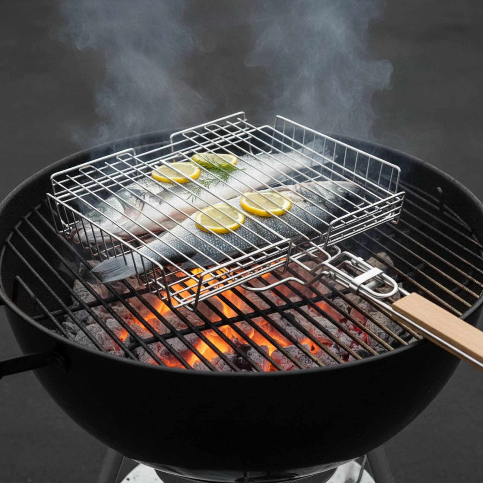 Camping Cooking Basket - Wood Handle Grill Basket Portable Folding