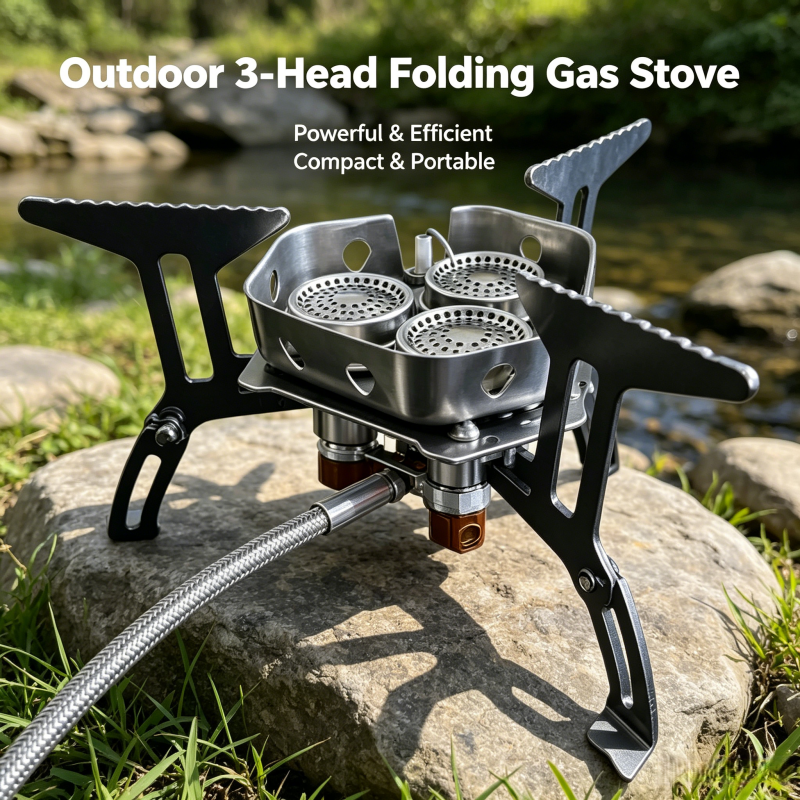 Camping Cooking Bundle - Three-head gas stove portable camping, travel
