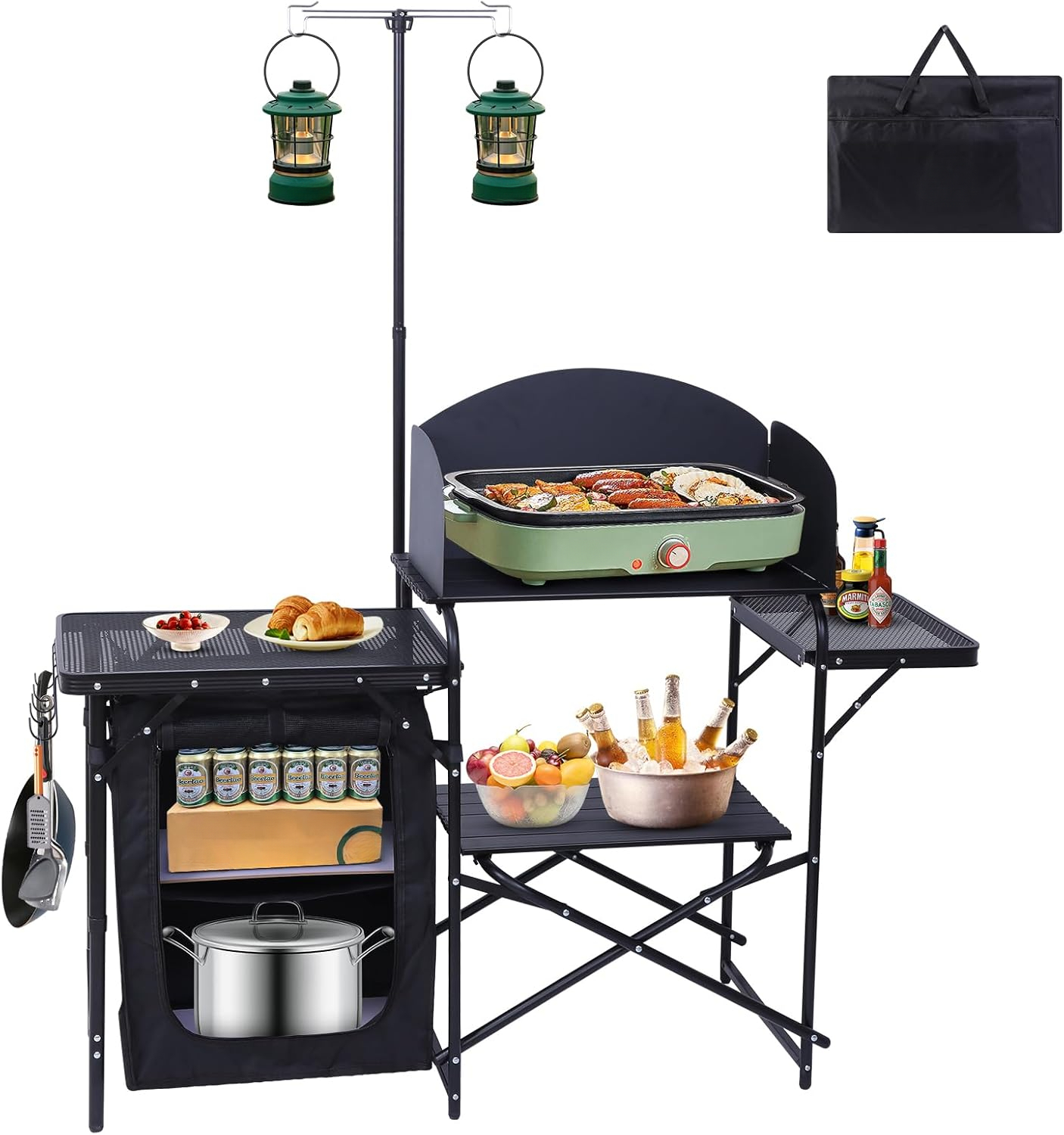 Camping Cooking Table With Windshield - Camping Kitchen Table, Folding Cook Station