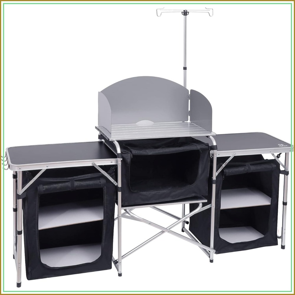 Camping Cooking Table With Windshield - Camping Kitchen Table, Folding Cook Table