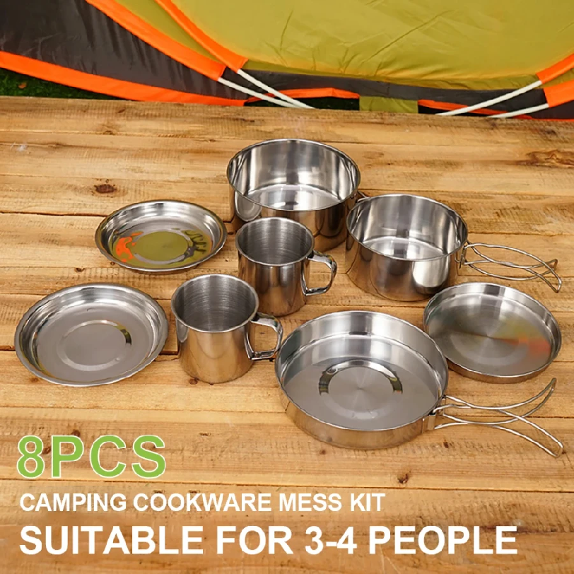 8pcs/Set Camping Cookware Mess - Camping Cooking Hob recensione e prezzo