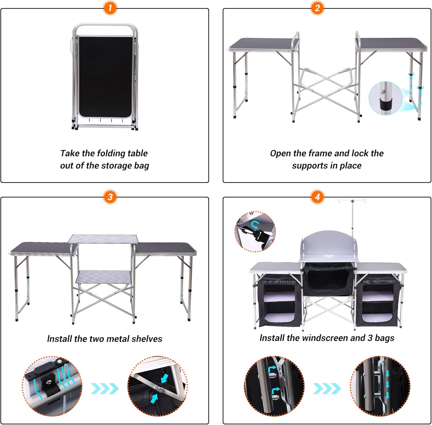 Camping Kitchen Table, Folding - Camping Cooking Table With Windshield recensione e prezzo