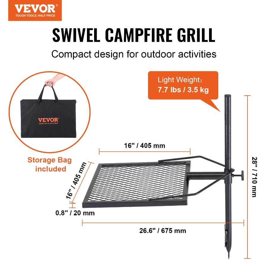 Swivel Campfire Grill for Fire - Camping Cooking Fire Pit recensione e prezzo