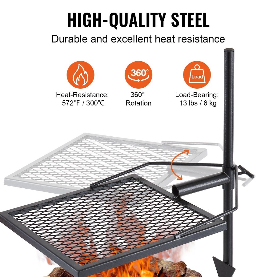 Swivel Campfire Grill for Fire - Camping Cooking Fire Pit recensione e prezzo