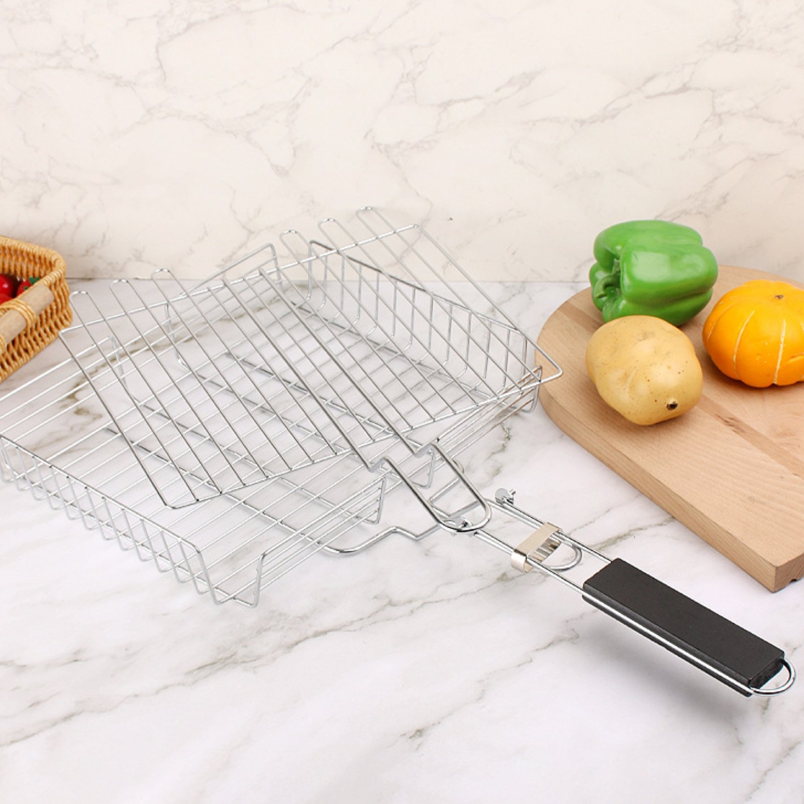 Wood Handle Grill Basket Porta - Camping Cooking Basket recensione e prezzo