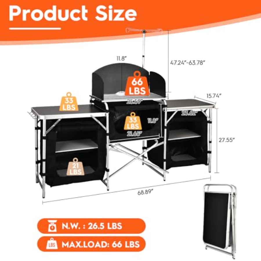 Cmaping Kitchen Table, Aluminu - Camping Cooking Table With Windshield recensione e prezzo