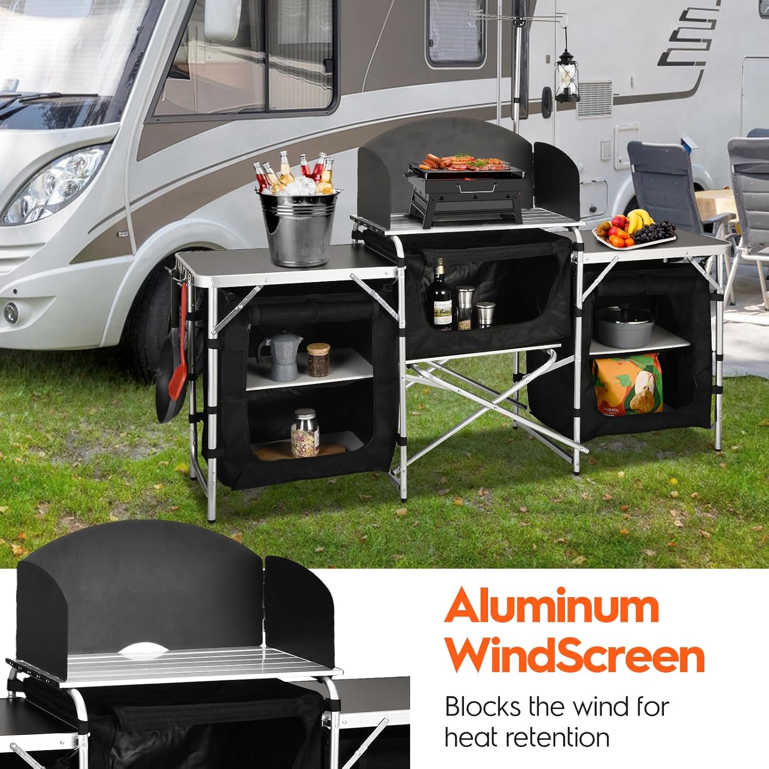 Custom Versatile 3 Cabinets Re - Camping Cooking Table With Windshield recensione e prezzo
