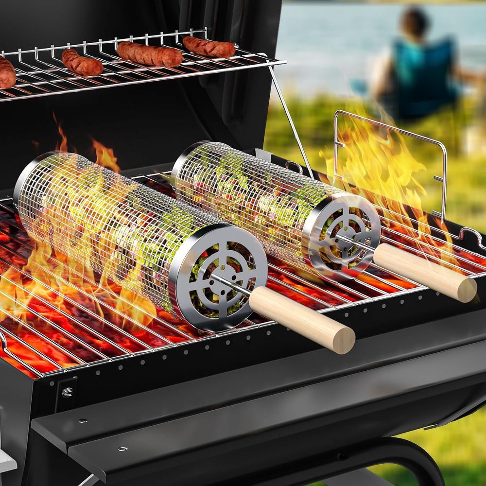 Set of 2 Stainless Steel BBQ G - Camping Cooking Basket recensione e prezzo