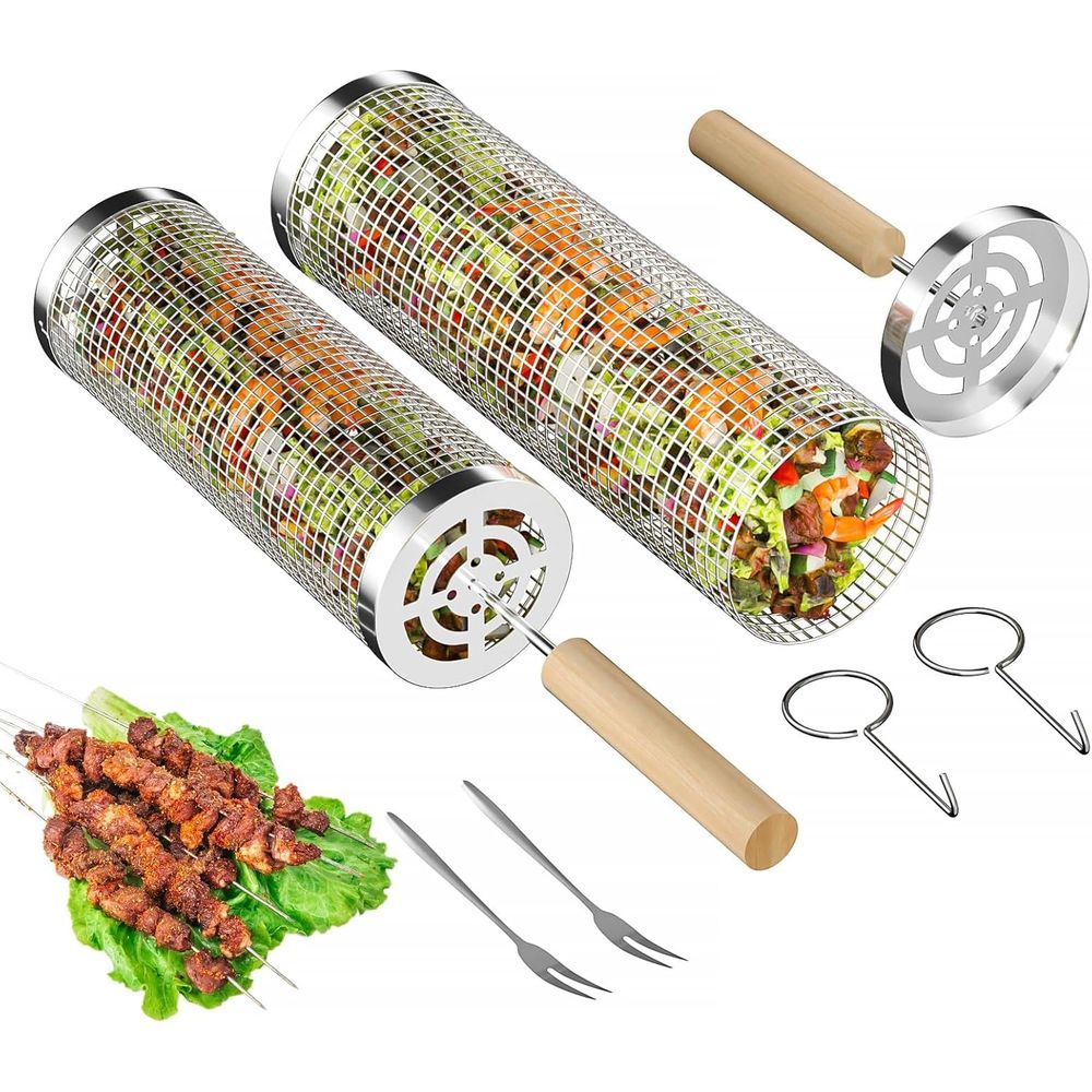 Set of 2 Stainless Steel BBQ G - Camping Cooking Basket recensione e prezzo