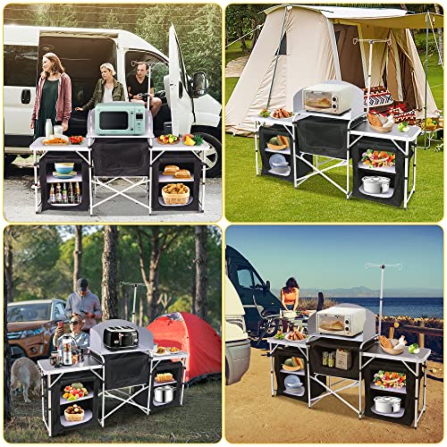 Camping Kitchen Table, Folding - Camping Cooking Table With Windshield recensione e prezzo