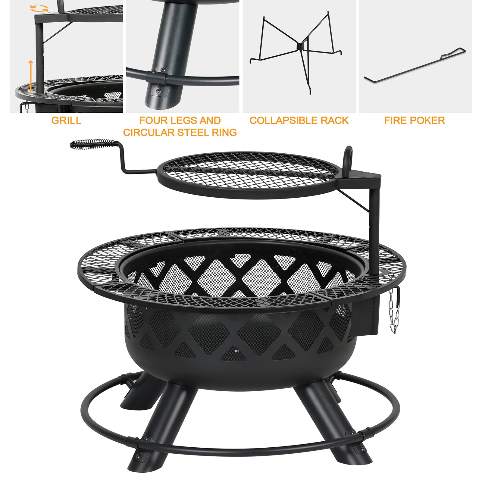 Large Outdoor Wood Burning Fir - Camping Cooking Fire Pit recensione e prezzo